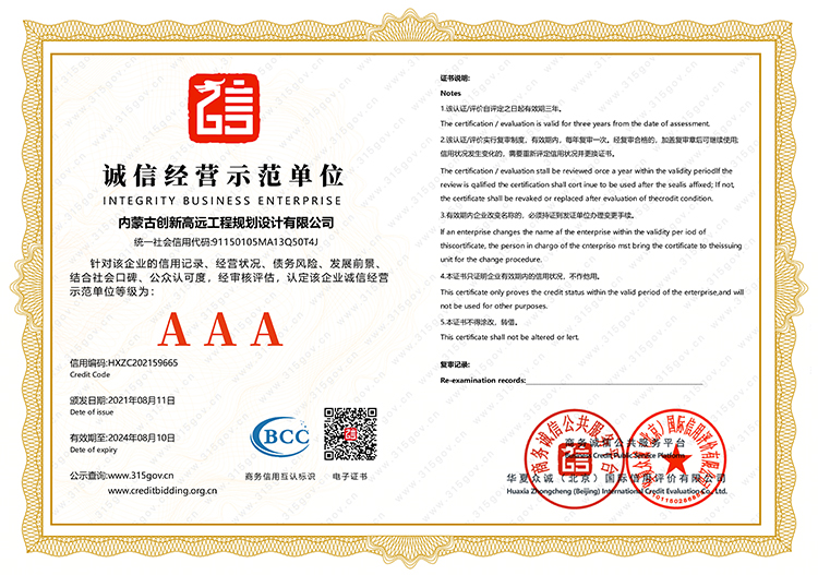 诚信经营示范单位